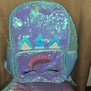 Glittery Unicorn Kids Backpack - Teal and Purple